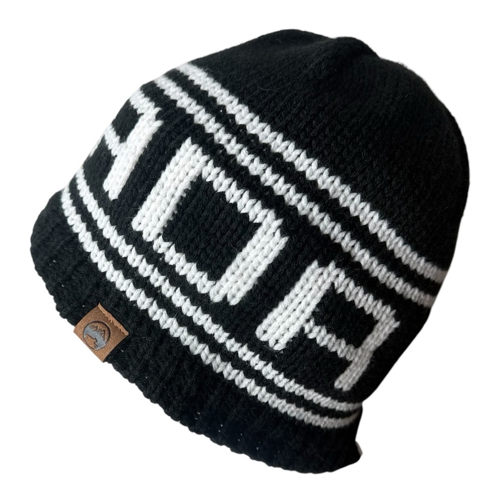 WIND RIVER Black White Knit Canada Beanie Toque Fleece Lined